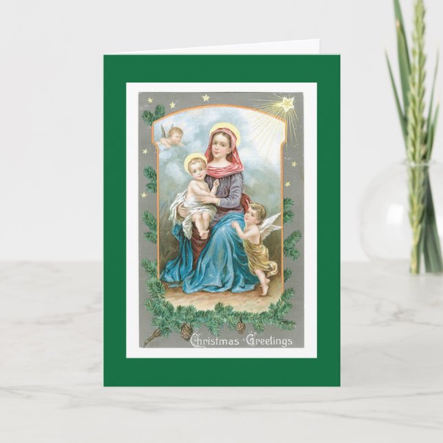 Cartes Pour Fêtes Annuelles Madonna avec Christ Enfant et Anges (Devant)