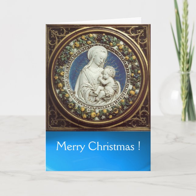 Cartes Pour Fêtes Annuelles MADONNA AVEC ENFANT, Sapphire Bleu Rond (Devant)
