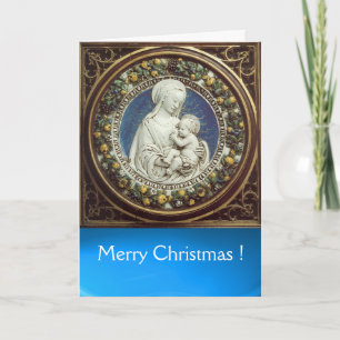 Cartes Pour Fêtes Annuelles MADONNA AVEC ENFANT, Sapphire Bleu Rond