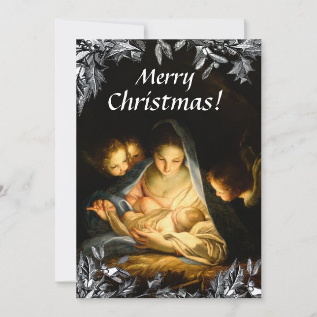 Cartes Pour Fêtes Annuelles Madonna Child ClassicArt Victorian Holly Christmas (Devant)