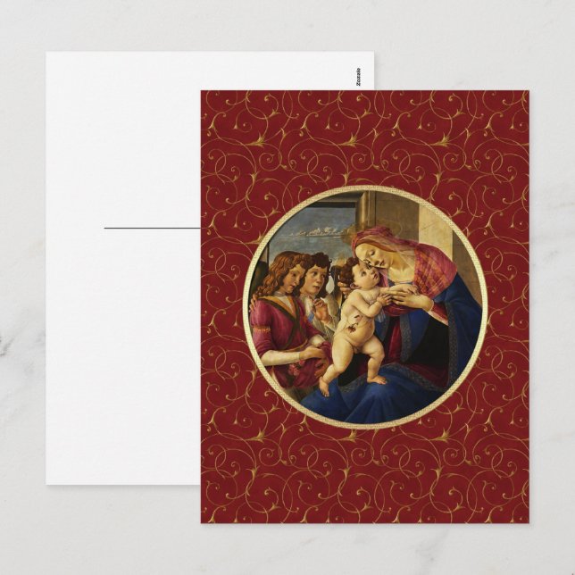 Cartes Pour Fêtes Annuelles Madonna de Botticelli. Noël des beaux-arts (Devant / Derrière)