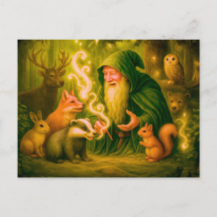 Cartes Pour Fêtes Annuelles Mage de la forêt parlant aux animaux dans l'huile
