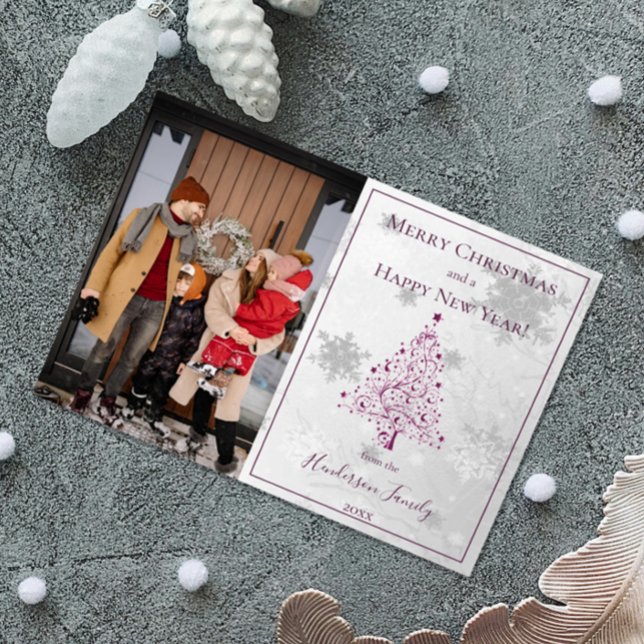 Cartes Pour Fêtes Annuelles Magenta Christmas Tree Photo (Magenta Christmas Tree Holiday Photo Card)