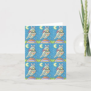 CARTES POUR FÊTES ANNUELLES MAGIC OWL & EASTER BASKET GREECART VERSE