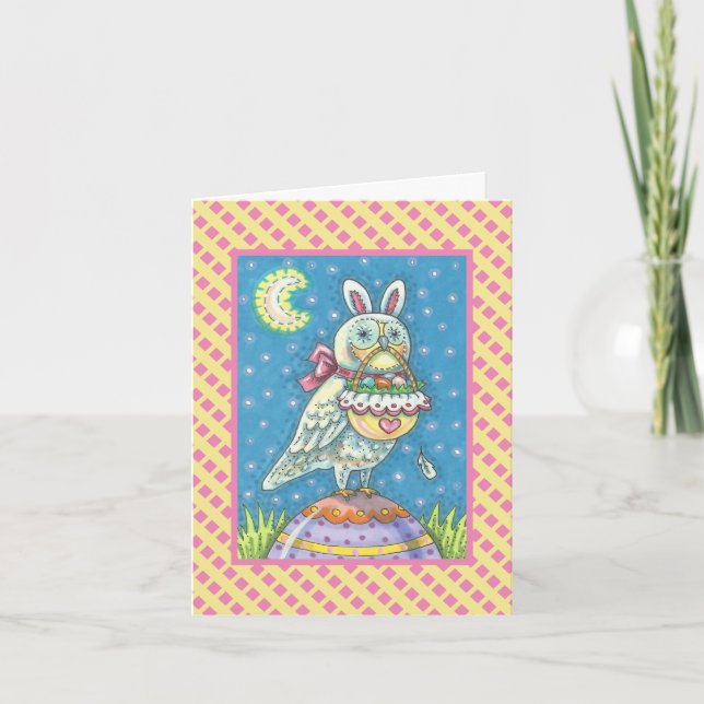 CARTES POUR FÊTES ANNUELLES MAGIC OWL & EASTER BASKET GREECART VERSE (Devant)