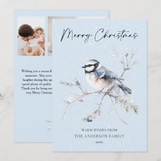 Cartes Pour Fêtes Annuelles Magic Watercolor Famille d'Oiseaux Photo Joyeux No