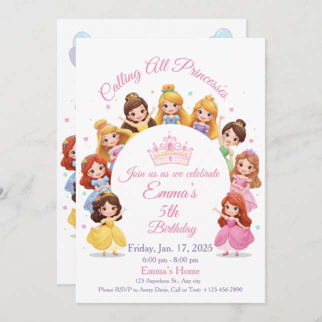 Cartes Pour Fêtes Annuelles Magical Disney Princess Birthday Card for Girls (Devant / Derrière)