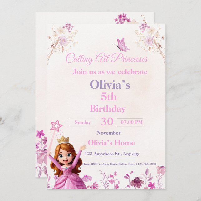 Cartes Pour Fêtes Annuelles Magical Disney Princess Birthday Card for Girls (Devant / Derrière)