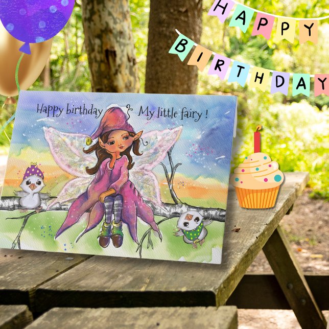 Cartes Pour Fêtes Annuelles Magical Fairy for Little Girl Hand-drawn Birthday  (Magical Fairy for Little Girl Hand-drawn Birthday Holiday Card)