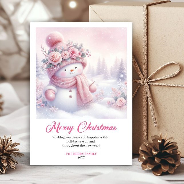 Cartes Pour Fêtes Annuelles Magical pink snowman Christmas kids card digital  (Magical pink snowman Christmas kids card digital download)
