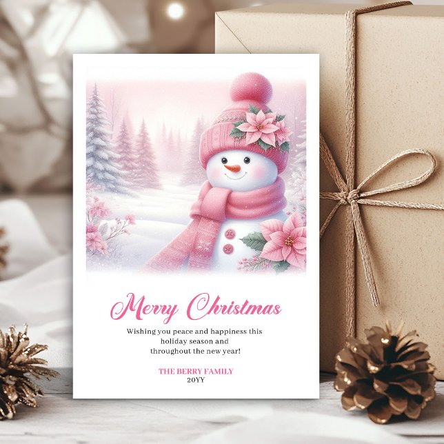 Cartes Pour Fêtes Annuelles Magical Pink Snowman Printable Christmas Scene  (Magical Pink Snowman Printable Christmas Scene Greeting Card

)