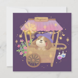Cartes Pour Fêtes Annuelles Magicien Chiot : Chariot de Vendeur Magique Vintag