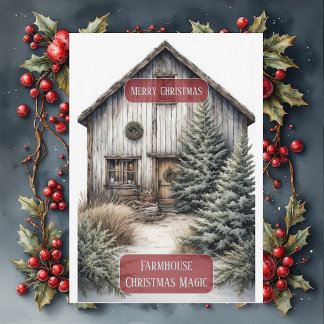Cartes Pour Fêtes Annuelles Magie de Noël de la ferme rustique arbre pin