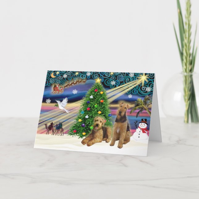 Cartes Pour Fêtes Annuelles Magie de Noël - Deux Airedales (Devant)
