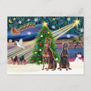 Cartes Pour Fêtes Annuelles Magie de Noël Doberman Pinschers (deux)