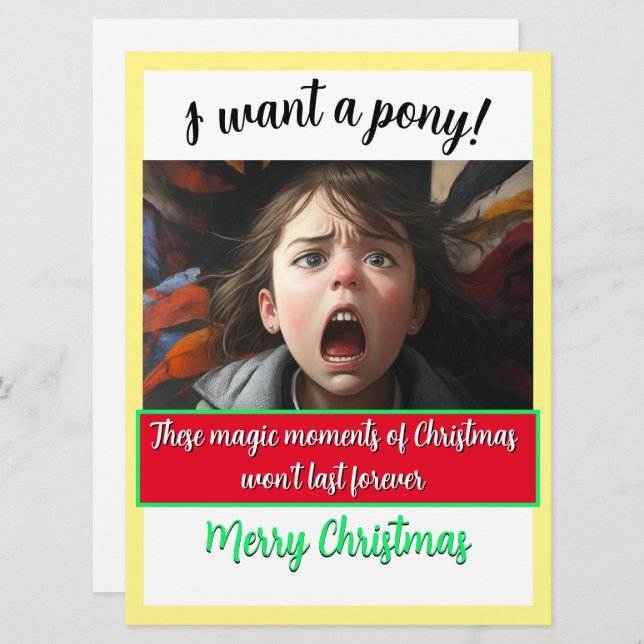 Cartes Pour Fêtes Annuelles Magie de Noël Je VEUX UN PONY ! (Devant / Derrière)