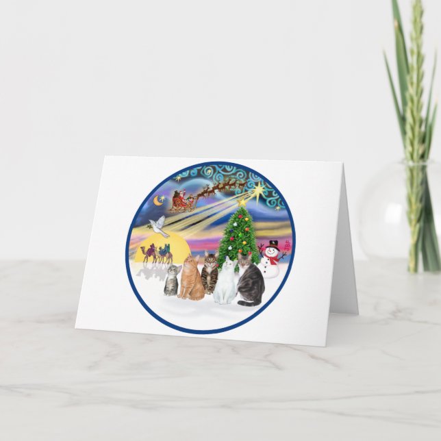 Cartes Pour Fêtes Annuelles Magie de Noël (R) - Cinq chats (AmSH) (Devant)