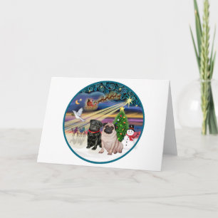 Cartes Pour Fêtes Annuelles Magie de Noël (R) - Deux Pug (F + B)