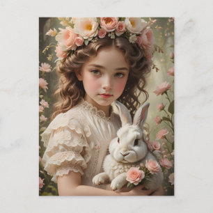 Cartes Pour Fêtes Annuelles Magie de Pâques - Fille avec couronne de fleurs et