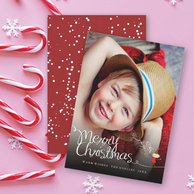 Cartes Pour Fêtes Annuelles Magique mignonne Cartoon Elf Joyeux Noël Fun Photo (Créateur téléchargé)