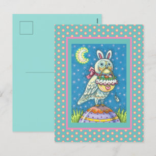 CARTES POUR FÊTES ANNUELLES MAGIQUE OWL & EASTER BASKET, OISEAU D'ART FOLK BLA
