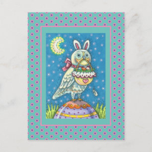 CARTES POUR FÊTES ANNUELLES MAGIQUE OWL & EASTER BASKET, OISEAU D'ART FOLK BLA