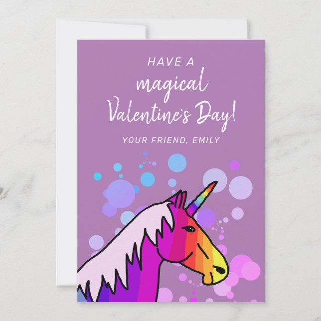 Cartes Pour Fêtes Annuelles Magique Unicorn Enfants Classe Saint Valentin (Devant)