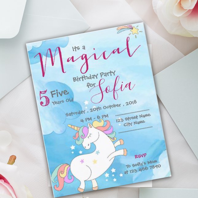 Cartes Pour Fêtes Annuelles Magique Unicorne Thème Blue Sparkle fête d'anniver (Magical Unicorn Themed Blue Sparkle Birthday Party Holiday Postcard)