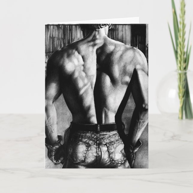 Cartes Pour Fêtes Annuelles Magnifique Bodybuilder Dans Un Jean Serré Art Orig (Devant)