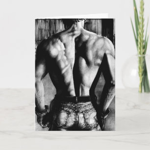 Cartes Pour Fêtes Annuelles Magnifique Bodybuilder En Jeans Serrés Art Origina