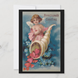 Cartes Pour Fêtes Annuelles Magnifique Cherub Vintage Versant des Coeurs Corno