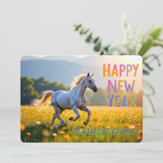 Cartes Pour Fêtes Annuelles Magnifique cheval blanc dans une prairie dorée