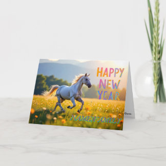 Cartes Pour Fêtes Annuelles Magnifique cheval blanc dans une prairie dorée