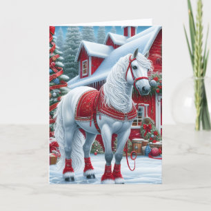 Cartes Pour Fêtes Annuelles Magnifique Cheval Blanc de Noël