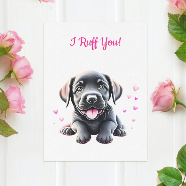 Cartes Pour Fêtes Annuelles Magnifique Chiot Avec Coeurs Tail Wag Valentine (Créateur téléchargé)