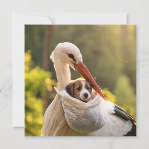 Cartes Pour Fêtes Annuelles Magnifique cigogne livrant un nouveau chiot - Art