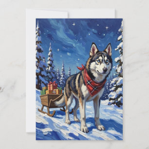 Cartes Pour Fêtes Annuelles Magnifique Husky Sibérien Tirant un Traîneau de No