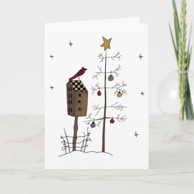 Cartes Pour Fêtes Annuelles Magnifique oiseau/maison d'oiseaux, arbre de Noël  (Devant)