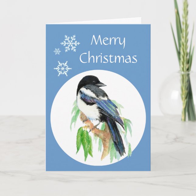 Cartes Pour Fêtes Annuelles Magpie de Noël, Jardin, Oiseau, Nature Salutations (Devant)