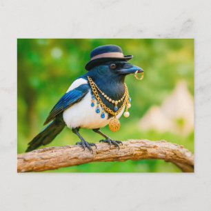 Cartes Pour Fêtes Annuelles Magpie recouverte de bijoux et de pierres précieus