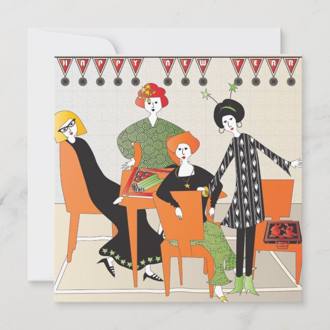 Cartes Pour Fêtes Annuelles Mah Jongg Banner Nouvel An (Devant)