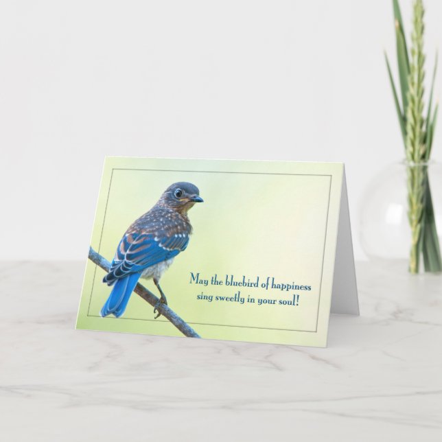 Cartes Pour Fêtes Annuelles Mai l'oiseau bleu du bonheur chantent gentiment… (Devant)