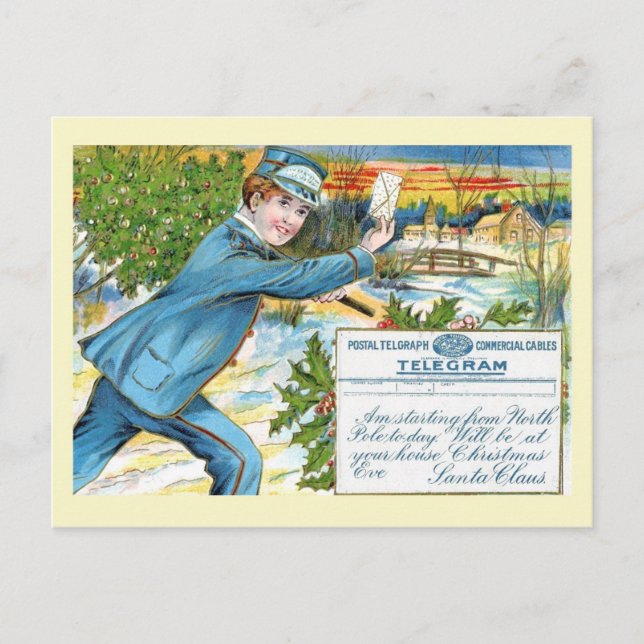 Cartes Pour Fêtes Annuelles Mailman livrant Père Noël Telegram (Devant)