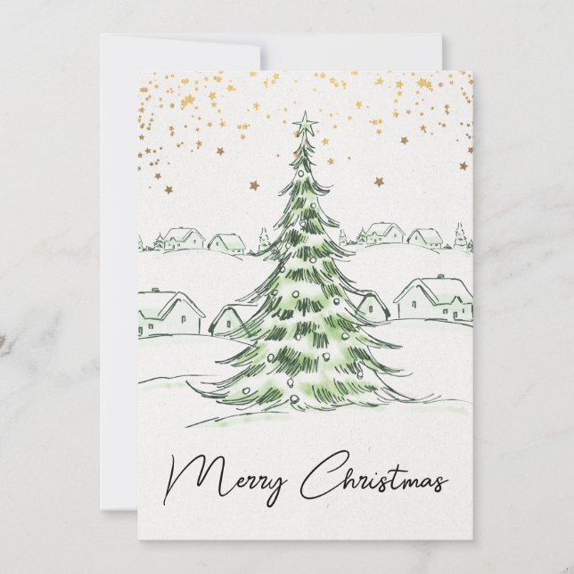 Cartes Pour Fêtes Annuelles Main blanche et verte tirée Mignonne Joyeux Noël (Devant)
