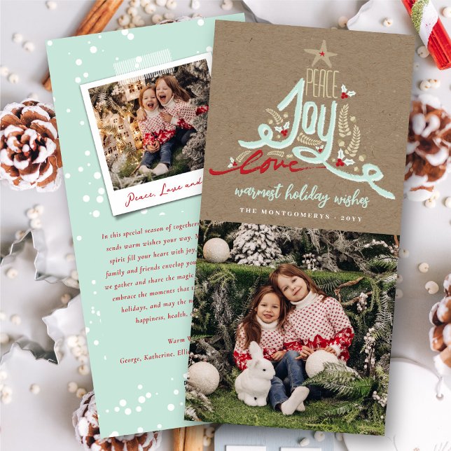 Cartes Pour Fêtes Annuelles Main Bleue Dessinée Paix Joie Amour Kraft Rustique (Créateur téléchargé)