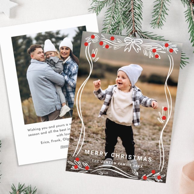 Cartes Pour Fêtes Annuelles Main de Whimsical tiré Noir Bow Ribbon 2 Photo (Créateur téléchargé)