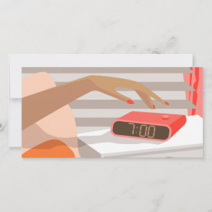 Cartes Pour Fêtes Annuelles Main des femmes poussant le bouton snooze du révei