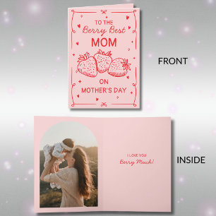 Cartes Pour Fêtes Annuelles Main Dessinée Fraise Rose Meilleure Maman Fête des
