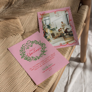 Cartes Pour Fêtes Annuelles Main dessinée rouge rose vert Wreath photo Noël