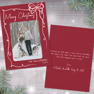 Cartes Pour Fêtes Annuelles Main Drag Ruban Bow Rouge Retro Noël